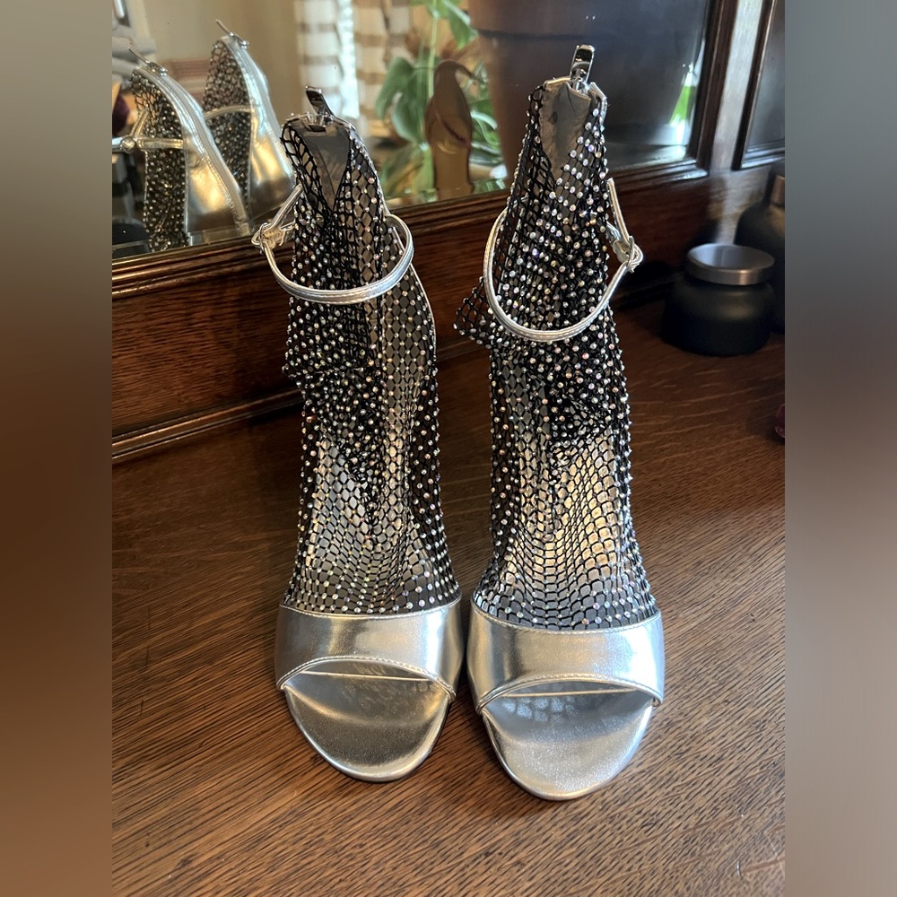 Nine West Mesh Rhinestone Peep Toe Booties